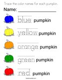 Trace the color names for each pumpkin Coloring Page