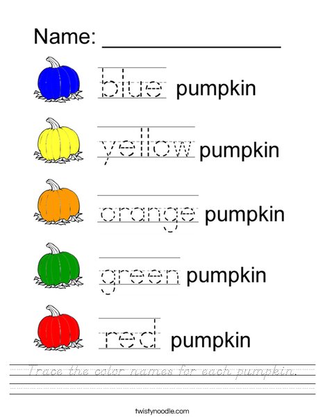 Trace the Color Names for each pumpkin Worksheet