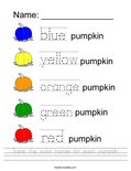 Trace the color names for each pumpkin. Worksheet
