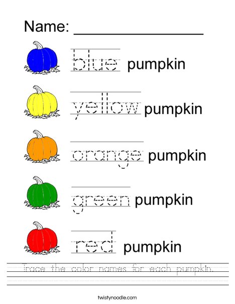 Trace the Color Names for each pumpkin Worksheet