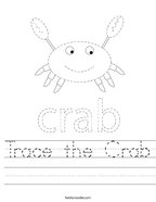 Trace the Crab Handwriting Sheet