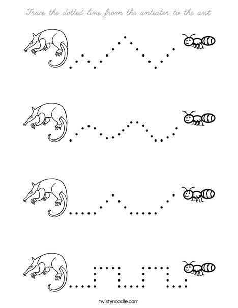 Trace the dotted line from the anteater to the ant. Coloring Page