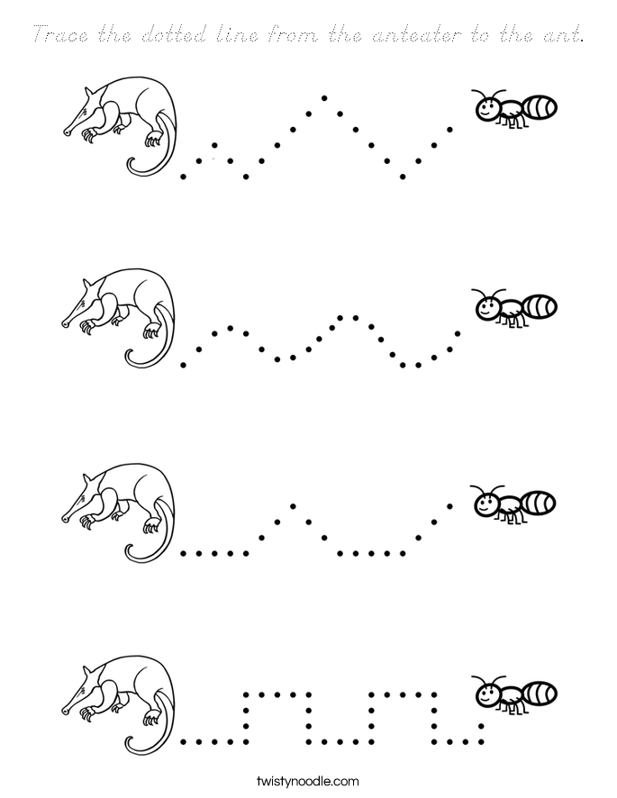 Trace the dotted line from the anteater to the ant. Coloring Page