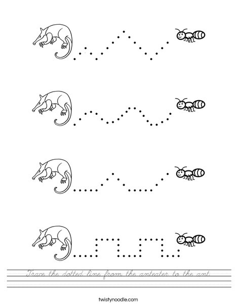 Trace the dotted line from the anteater to the ant. Worksheet