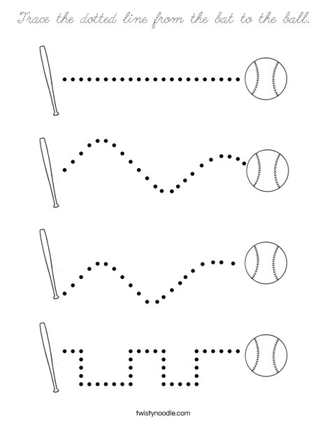Trace the dotted line from the bat to the ball. Coloring Page