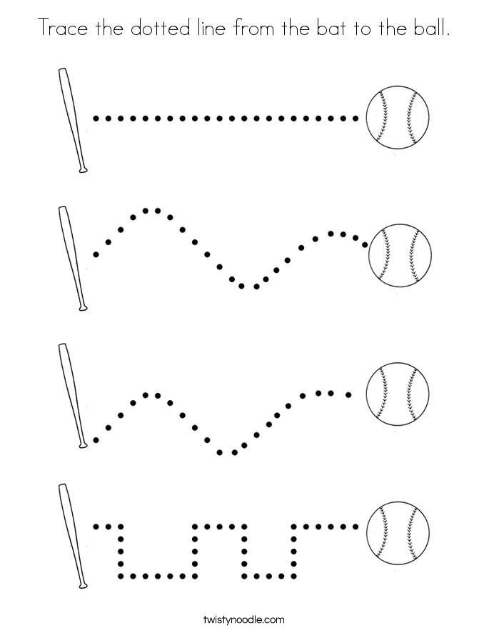 Trace the dotted line from the bat to the ball. Coloring Page