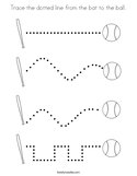 Trace the dotted line from the bat to the ball Coloring Page