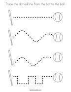 Trace the dotted line from the bat to the ball Coloring Page