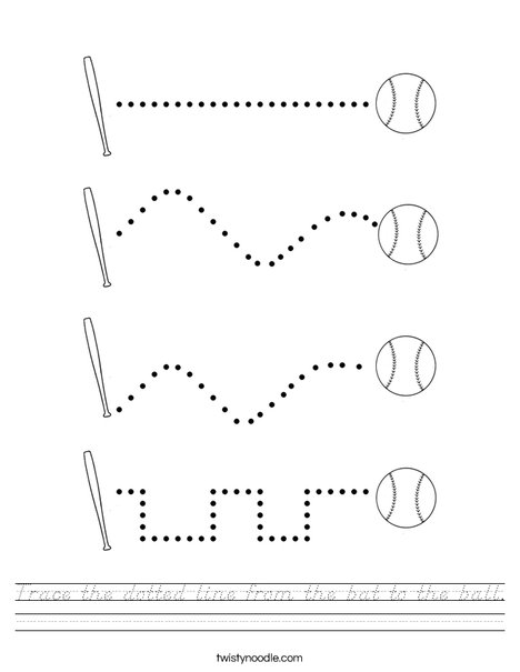 Trace the dotted line from the bat to the ball. Worksheet