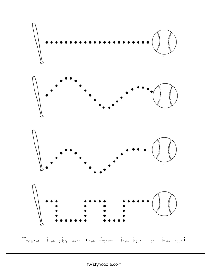 trace the dotted line from the bat to the ball worksheet