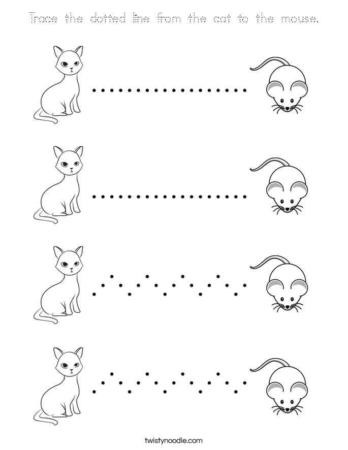 Trace the dotted line from the cat to the mouse. Coloring Page