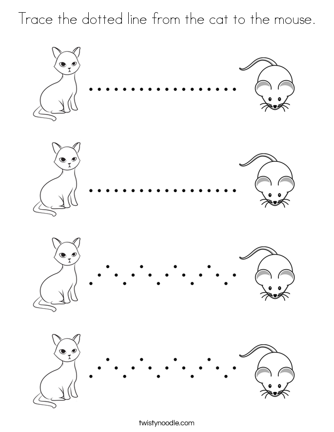 Trace the dotted line from the cat to the mouse. Coloring Page