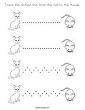 Trace the dotted line from the cat to the mouse Coloring Page