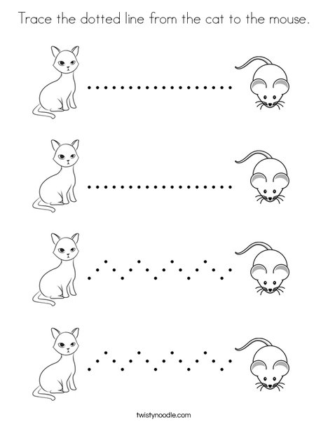 Trace the dotted line from the cat to the mouse. Coloring Page