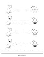 Trace the dotted line from the cat to the mouse Handwriting Sheet