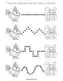 Trace the dotted line from the chicken to the barn Coloring Page