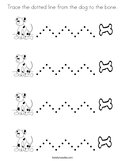 Trace the dotted line from the dog to the bone Coloring Page