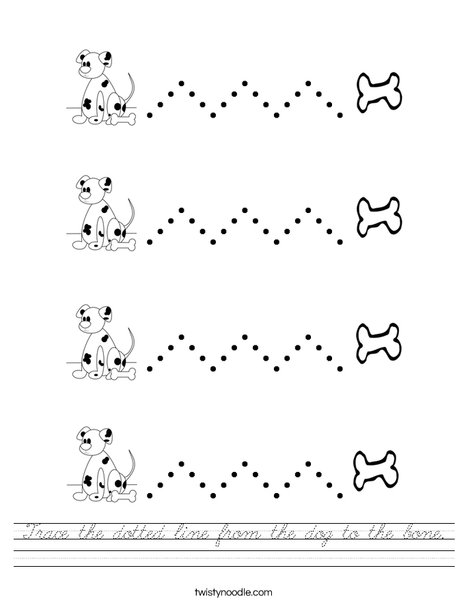 Trace the dotted line from the dog to the bone. Worksheet