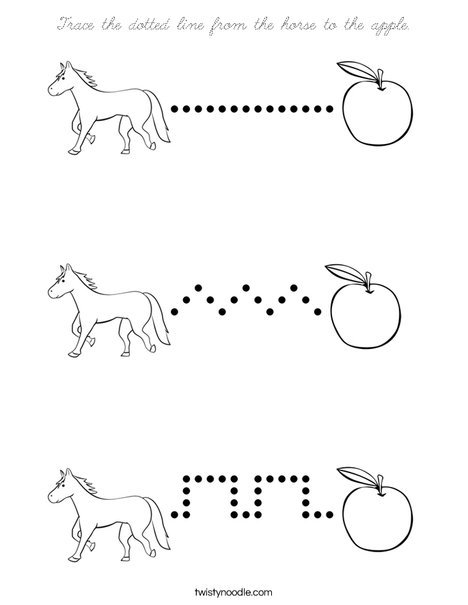 Trace the dotted line from the horse to the apple. Coloring Page