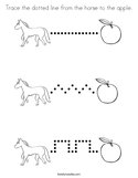 Trace the dotted line from the horse to the apple Coloring Page