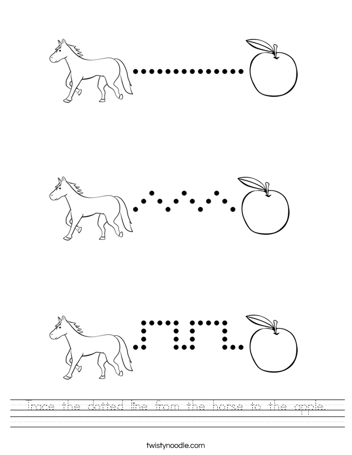 Trace the dotted line from the horse to the apple. Worksheet