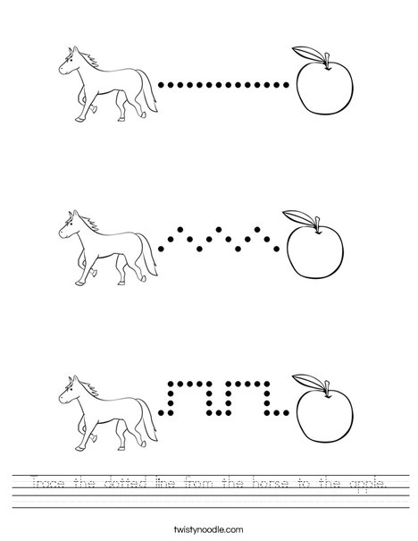 Trace the dotted line from the horse to the apple. Worksheet