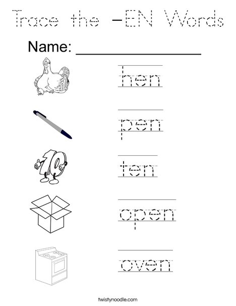 Trace the -EN Words Coloring Page