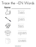 Trace the -EN Words Coloring Page