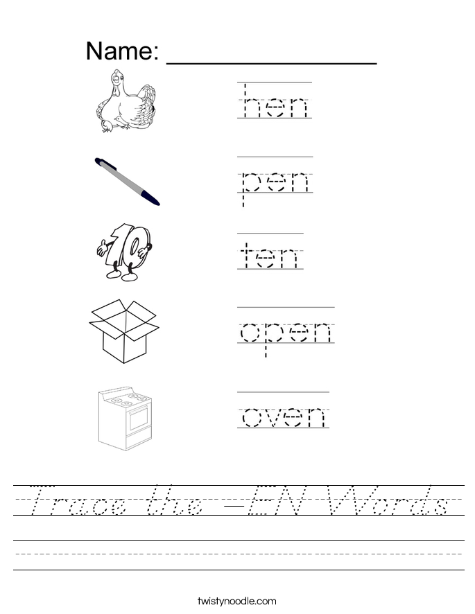 Trace the -EN Words Worksheet