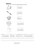 Trace the -EN Words Worksheet
