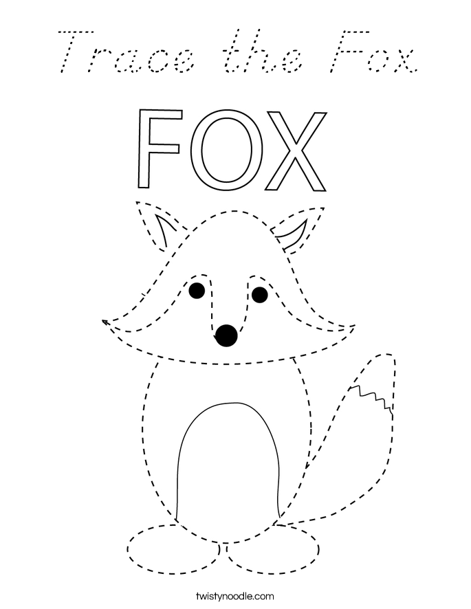 Trace the Fox Coloring Page - D'Nealian - Twisty Noodle
