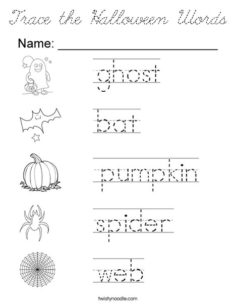 Trace the Halloween Words Coloring Page