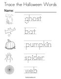 Trace the Halloween Words Coloring Page