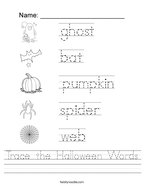 Trace the Halloween Words Handwriting Sheet
