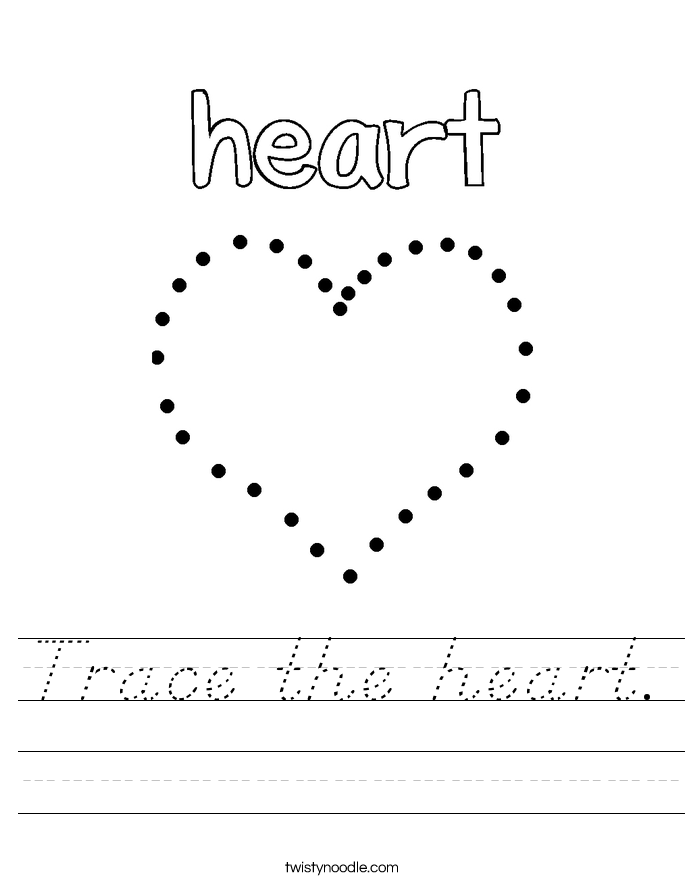 Trace the heart Worksheet - D'Nealian - Twisty Noodle