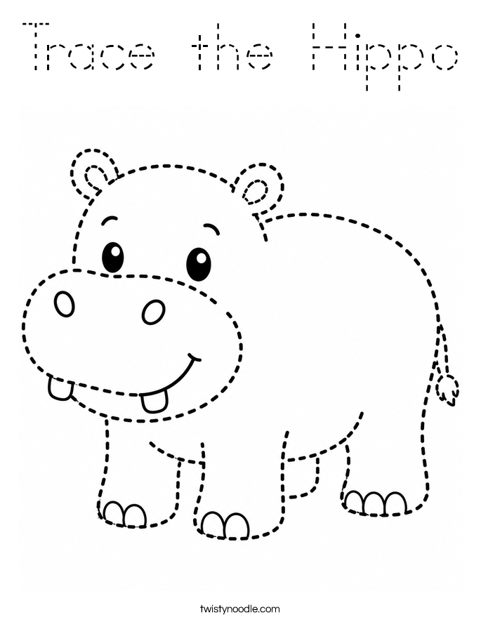 Trace the Hippo Coloring Page