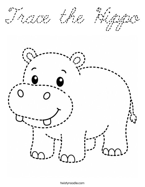 Trace the Hippo Coloring Page