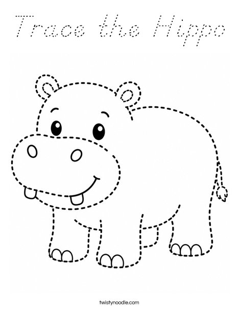 Trace the Hippo Coloring Page