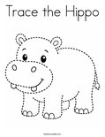 Trace the Hippo Coloring Page