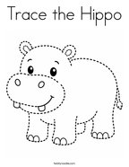 Trace the Hippo Coloring Page