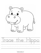 Trace the Hippo Handwriting Sheet