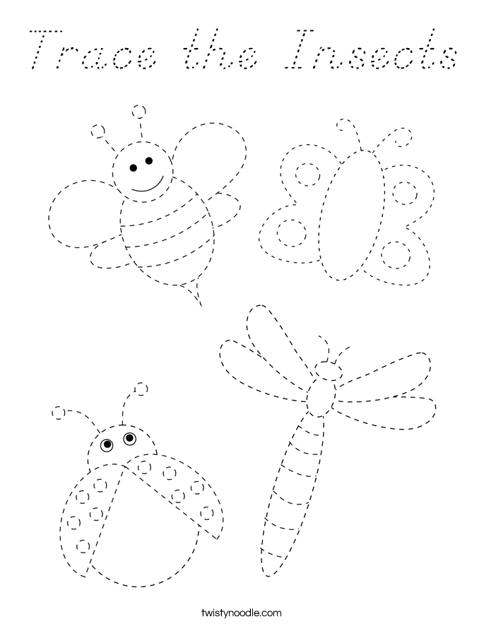 Trace the Insects Coloring Page
