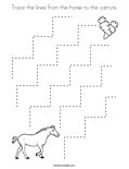 Trace the lines from the horse to the carrots. Coloring Page
