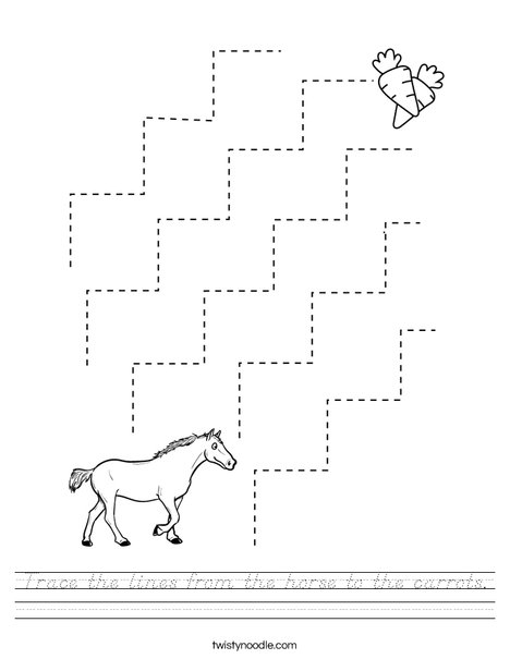Trace the lines from the horse to the carrots. Worksheet
