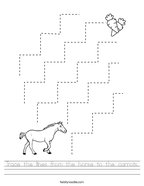 Trace the lines from the horse to the carrots Handwriting Sheet