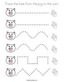 Trace the lines from the pig to the corn Coloring Page