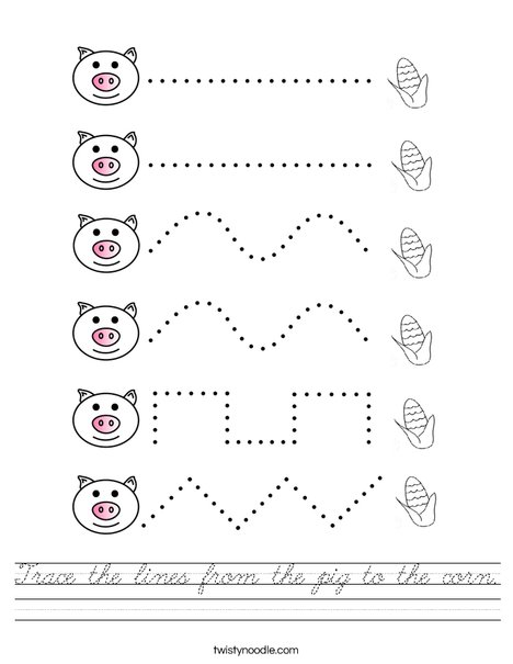 Trace the lines from the pig to the corn. Worksheet