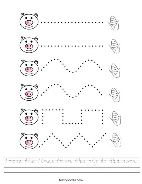 Trace the lines from the pig to the corn. Worksheet
