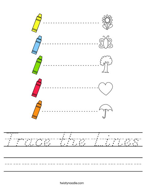 Trace the Lines Worksheet - D'Nealian - Twisty Noodle