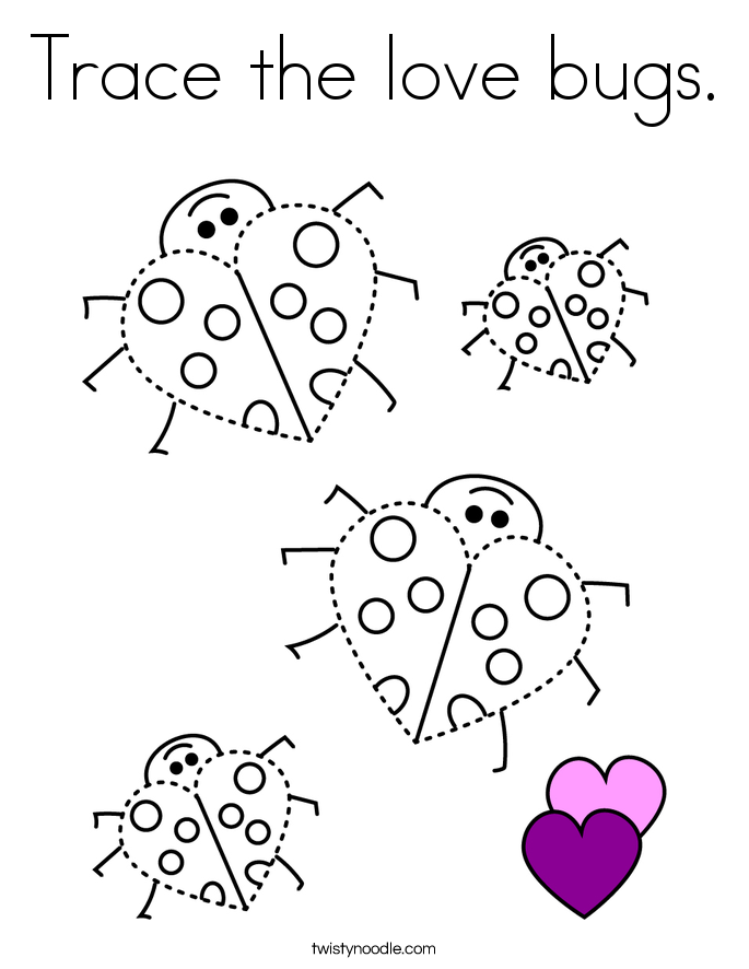 Trace the love bugs. Coloring Page